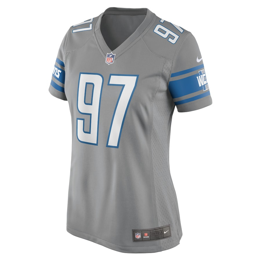 Aidan Hutchinson 97 Detroit Lions Game Silver NFL Jersey Women's