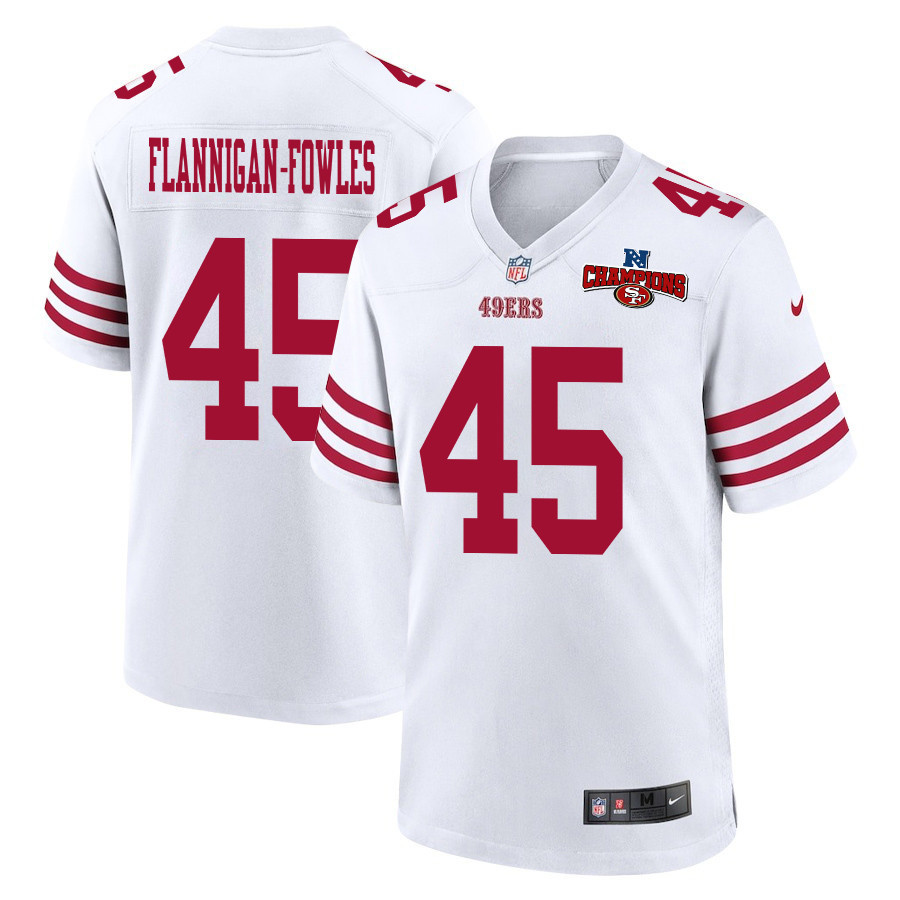 Demetrius Flannigan-Fowles 45 San Francisco 49ers NFC Champions Patch Game White NFL Jersey Men's