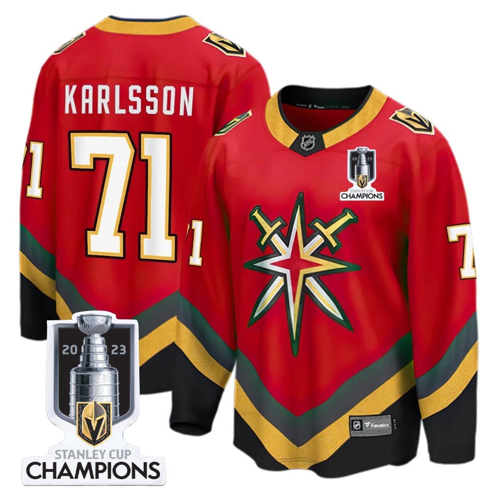 William Karlsson 71 Vegas Golden Knights 2023 Stanley Cup Champions Patch Reverse Editon Red NHL Jersey Men's