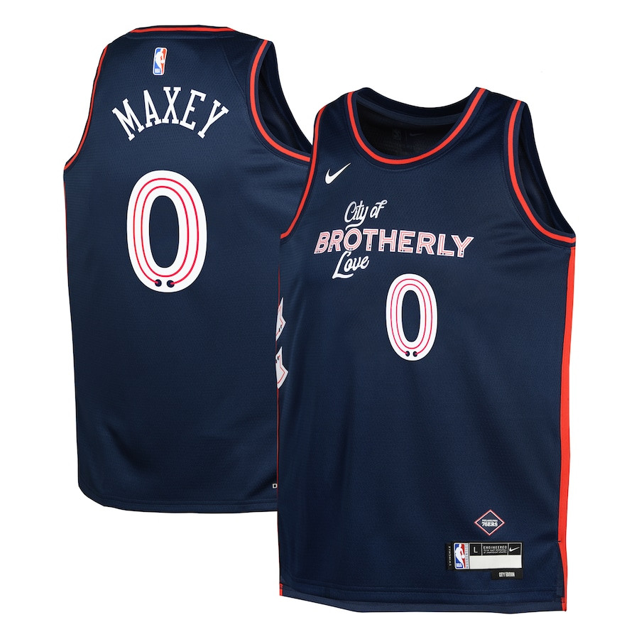 Tyrese Maxey 0 Philadelphia 76ers 2023/24 City Edition Swingma Navy NBA Jersey Youth