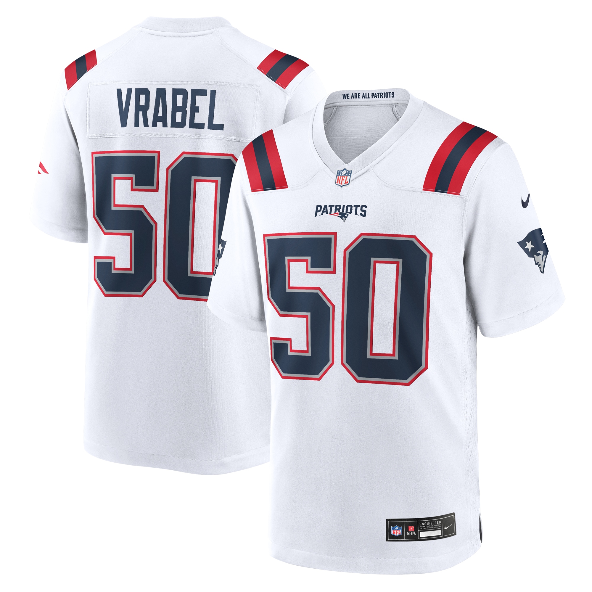 New England Patriots Mike Vrabel White Retired Player Game NFL Jersey Men's
