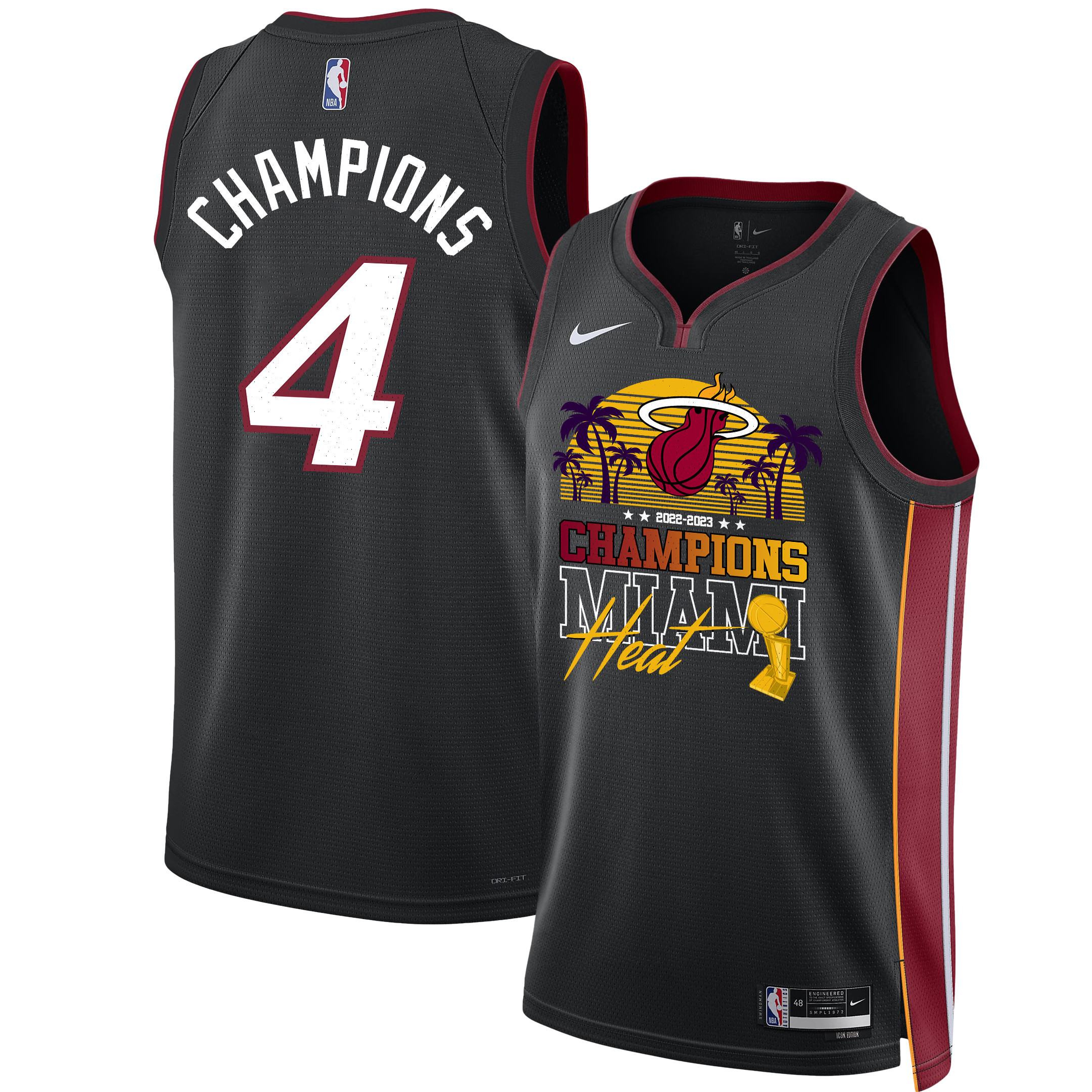 Miami Heat Champions 2023 Swingman Team Logo Black NBA Jersey Men's