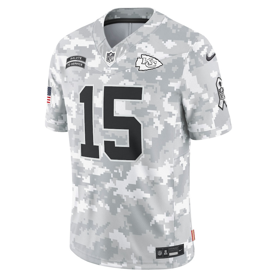 Patrick Mahomes 15 Kansas City Chiefs 2024 Salute to Service Limited Arctic Camo NFL Jersey Men's