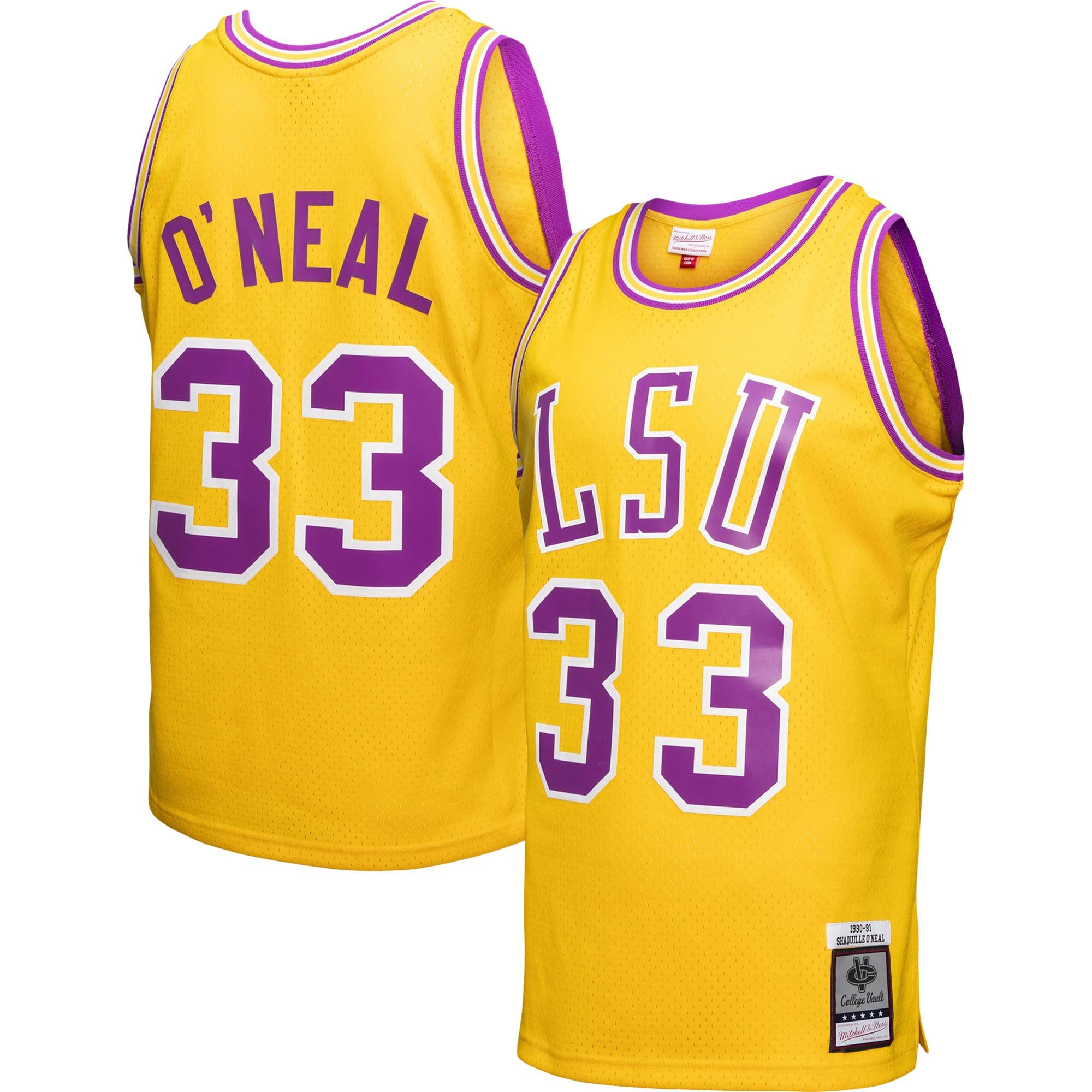 Shaquille O'Neal #33 LSU Tigers Retro Classic Gold NCAA Jersey Men's