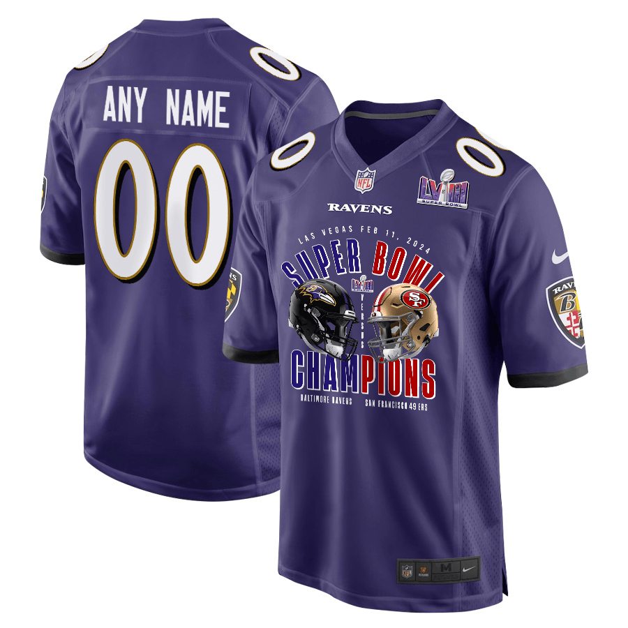 Baltimore Ravens vs. San Francisco 49ers Super Bowl LVIII Matchup Game Custom Purple NFL Jersey Men's