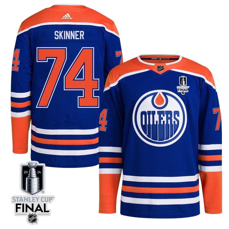 Stuart Skinner 74 Edmonton Oilers 2024 STANLEY CUP Final Home Primegreen Royal NHL Jersey Men's