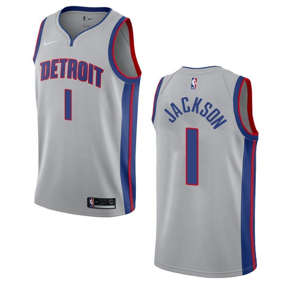 Detroit Pistons 1 Reggie Jackson Statement Swingman Gray NBA Jersey Men's