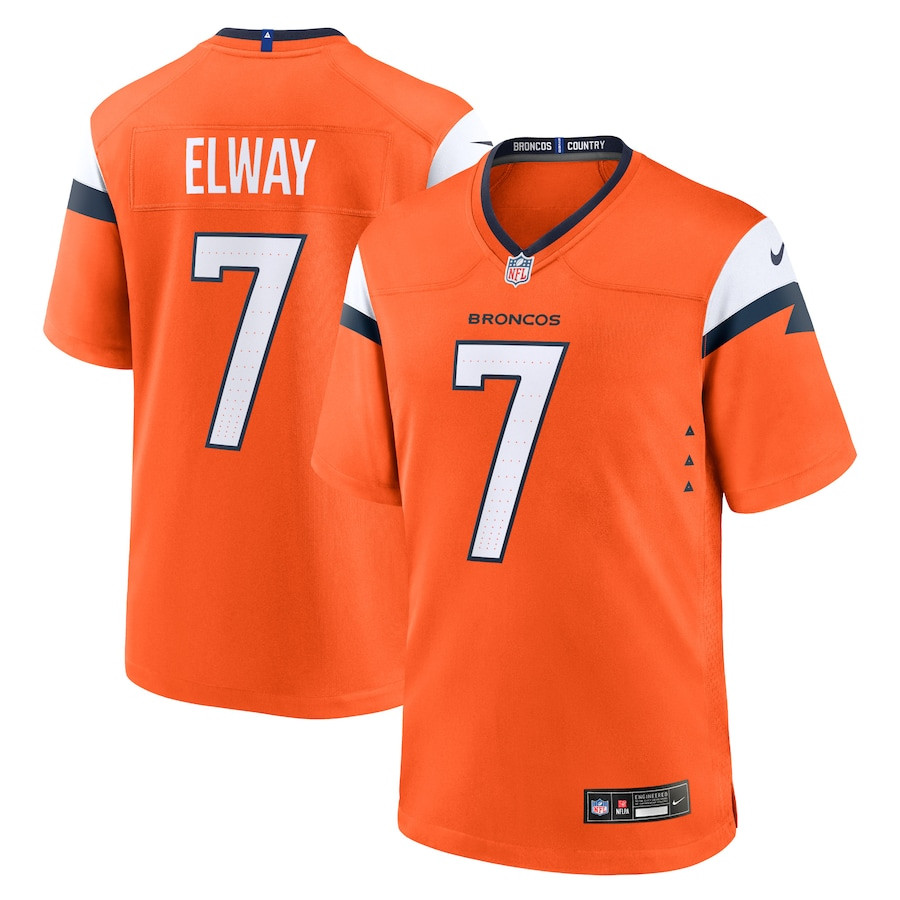 John Elway 7 Denver Broncos Game Retired Orange NFL Jersey Men's
