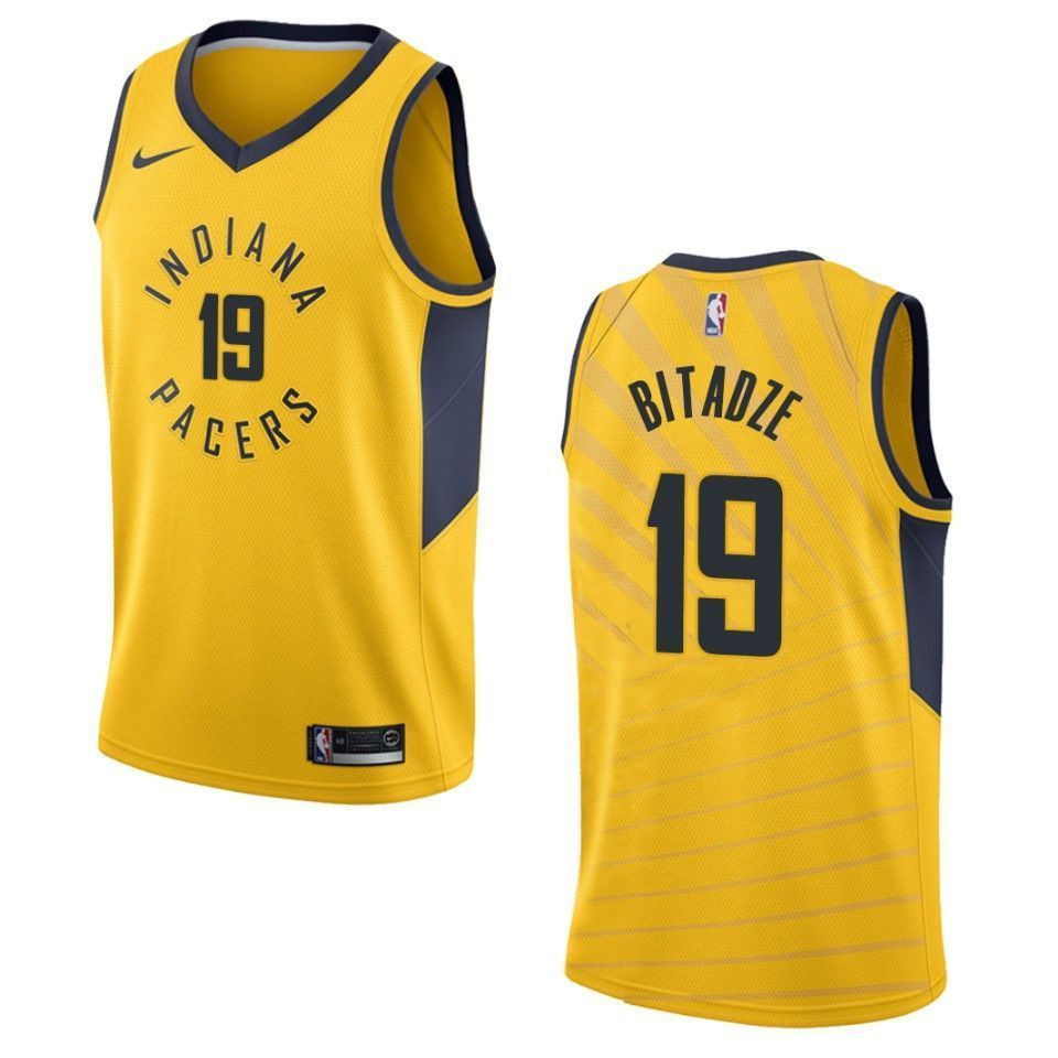 Indiana Pacers 19 Goga Bitadze Statement Swingman Gold NBA Jersey Men's