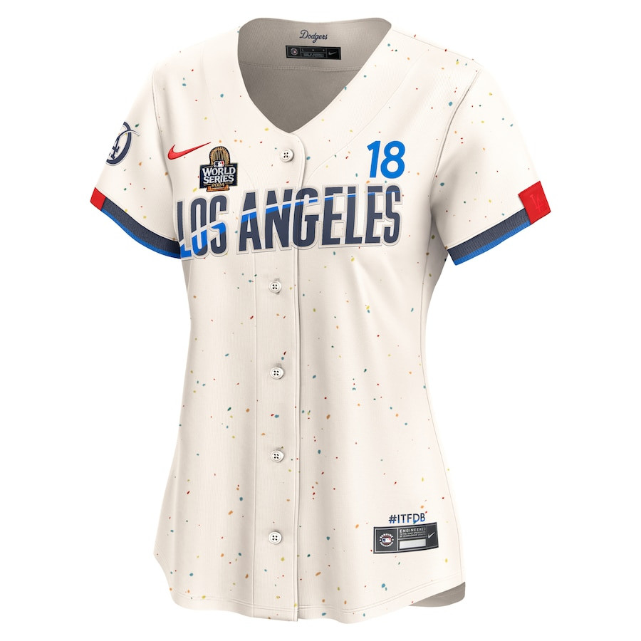 Yoshinobu Yamamoto 18 Los Angeles Dodgers 2024 World Series Champions City Connect Limited Player Cream MLB Jersey Women's