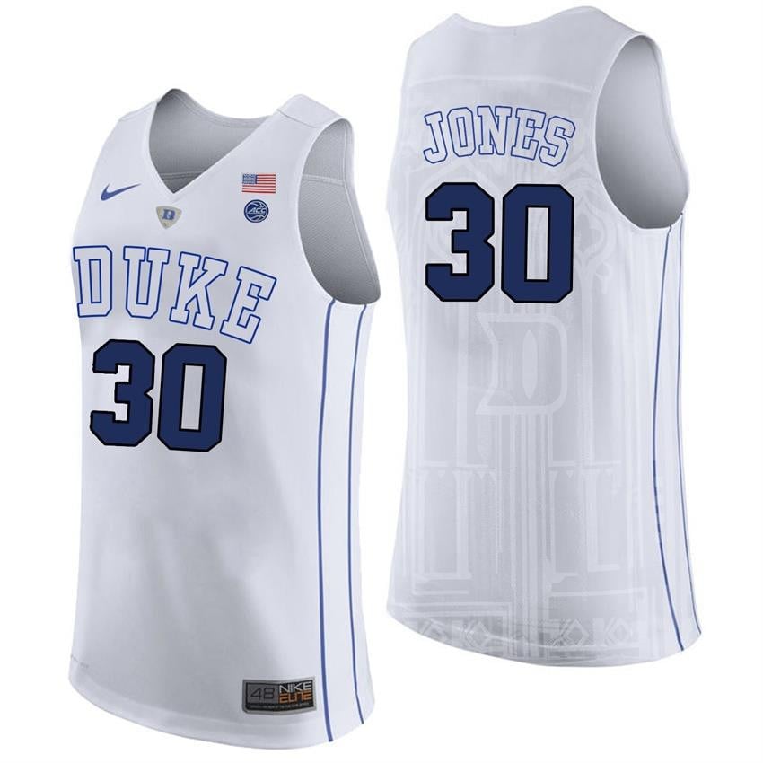 Duke Blue Devils 30 Dahntay Jone White College Player Performance NCAA Jersey Men's