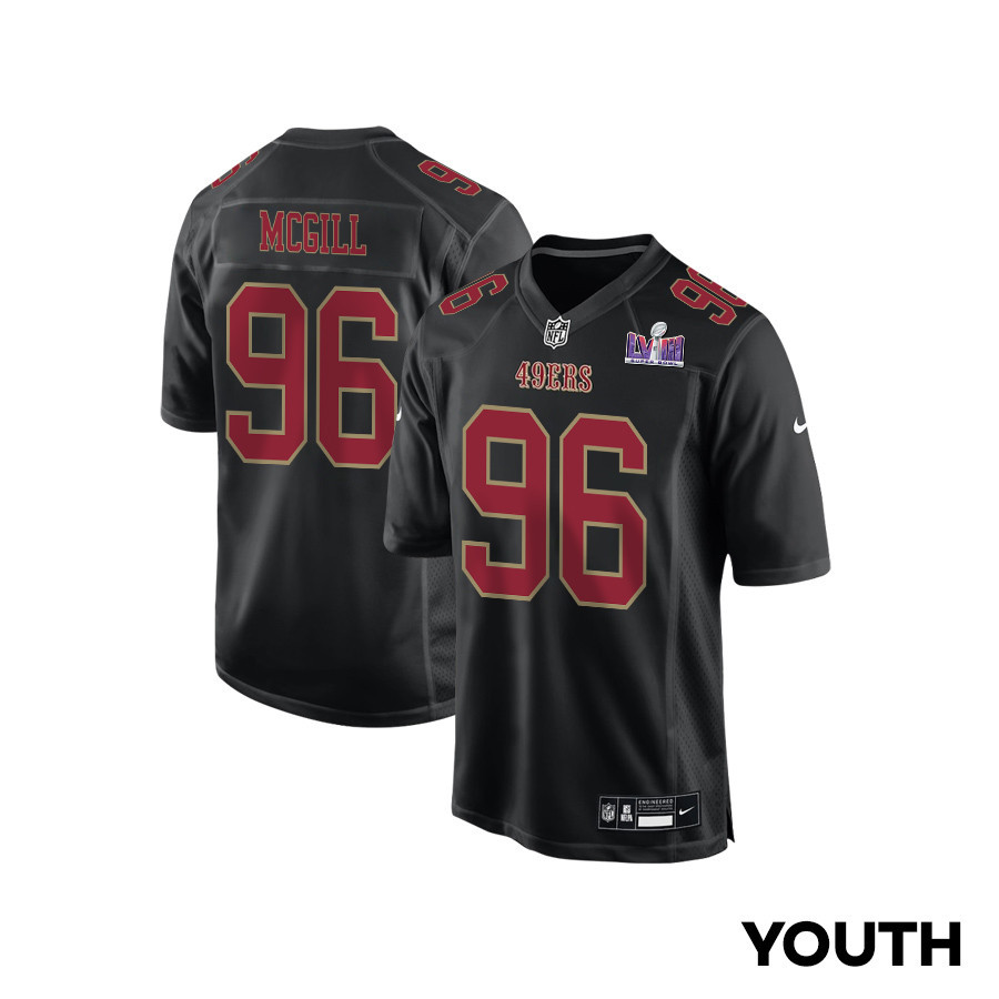 T.Y. McGill 96 San Francisco 49ers Super Bowl LVIII Patch Fashion Game Carbon Black NFL Jersey Youth