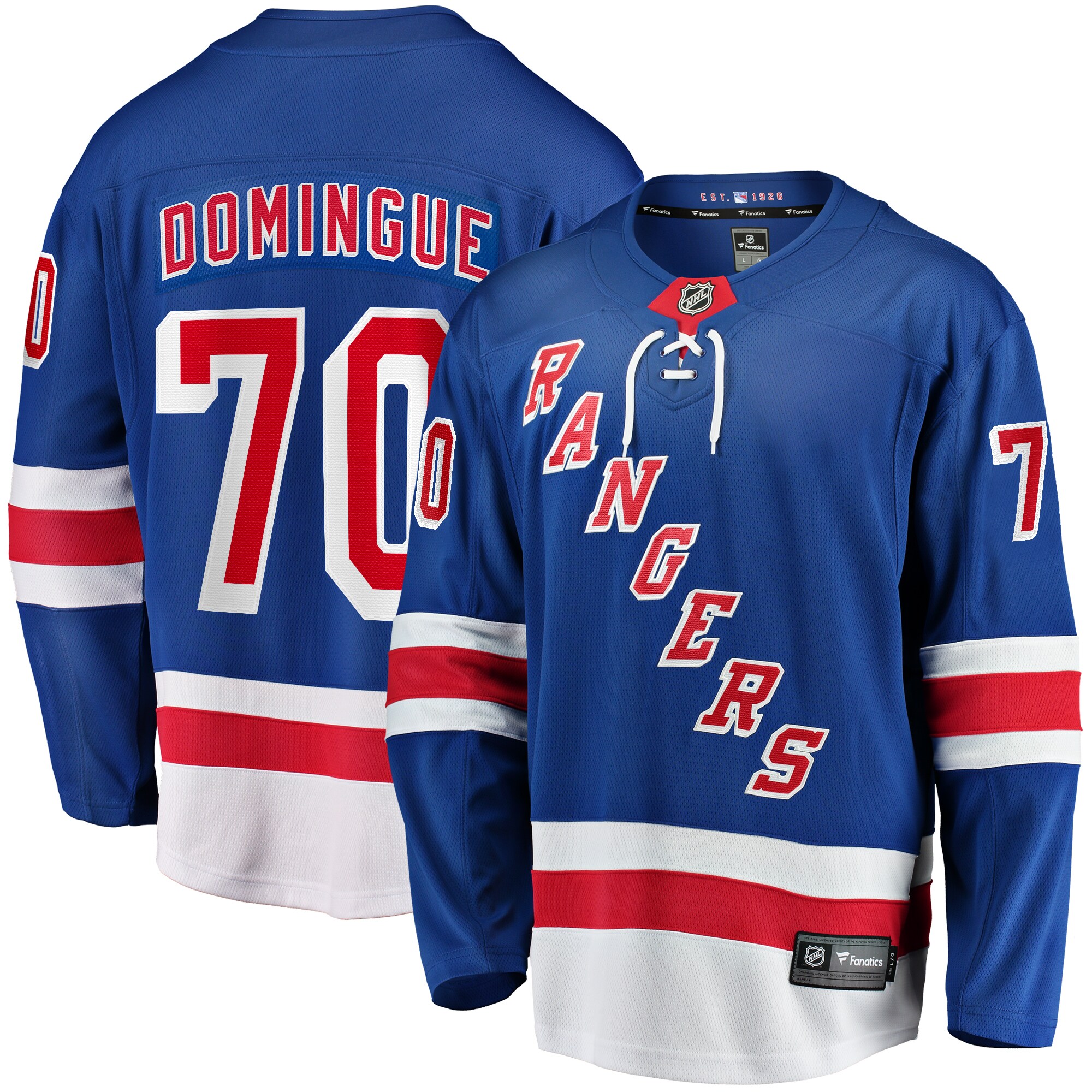 New York Rangers Louis Domingue Blue Home Breakaway NHL Jersey Men's