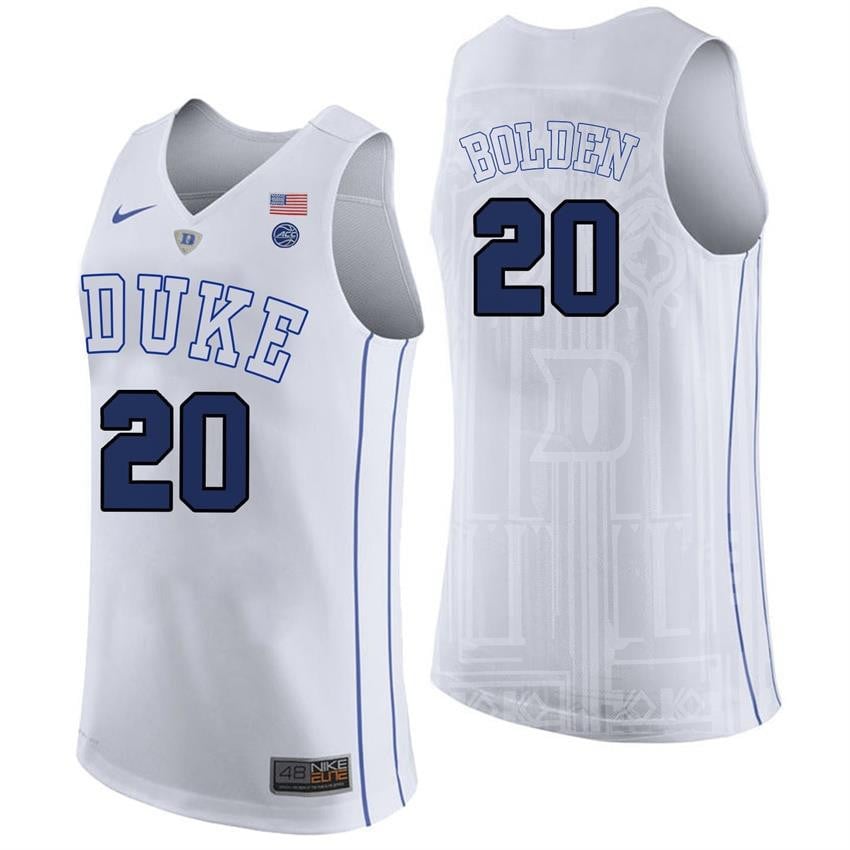 Duke Blue Devils 20 Marques Bolde White College Player Performance NCAA Jersey Men's