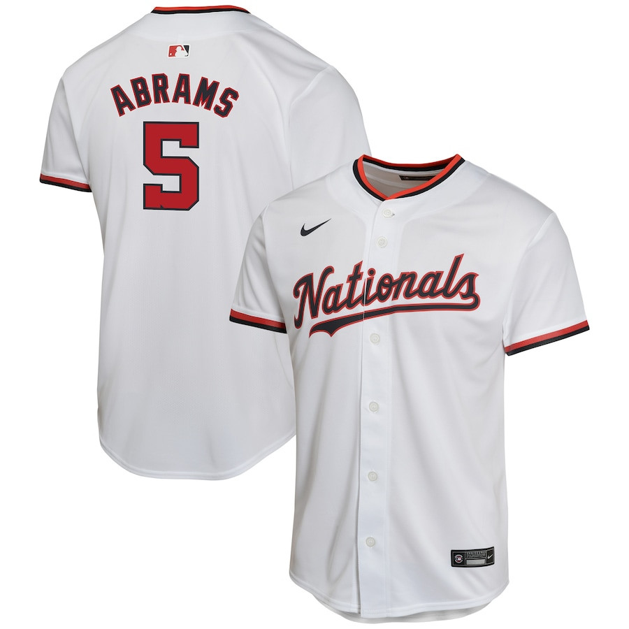 CJ Abrams 5 Washington Nationals Home Game White MLB Jersey Youth
