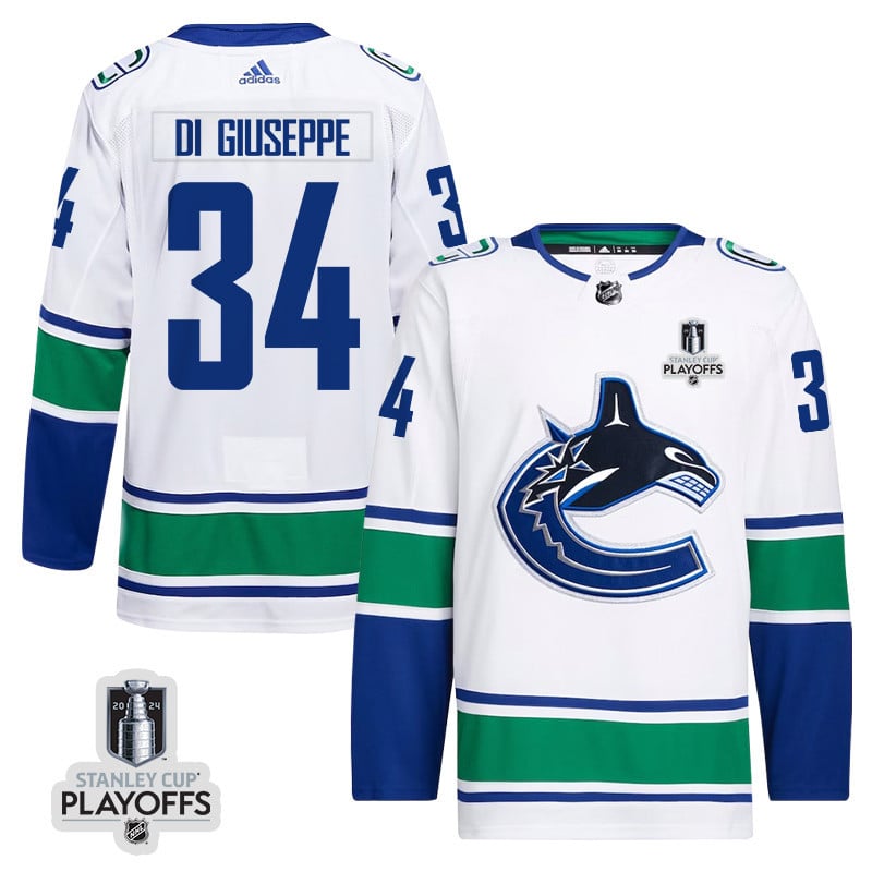 Phillip Di Giuseppe 34 Vancouver Canucks 2024 Playoffs Patch Away White NHL Jersey Men's
