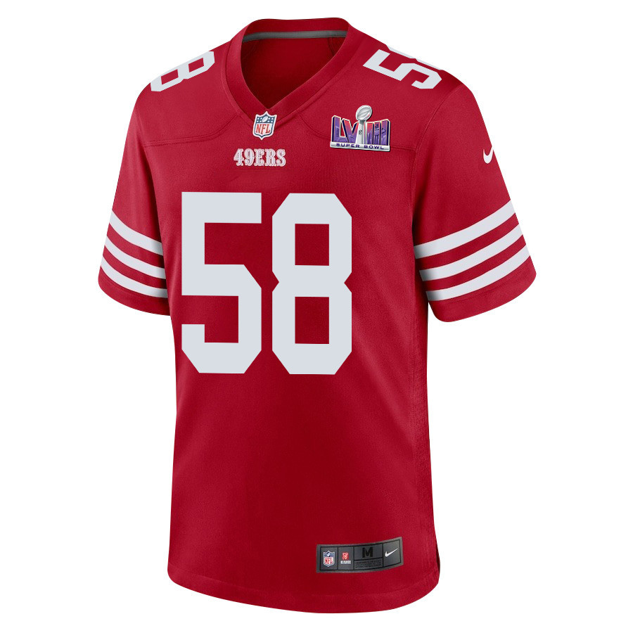 Alex Barrett 58 San Francisco 49ers Super Bowl LVIII Patch Game Scarlet NFL Jersey Men's