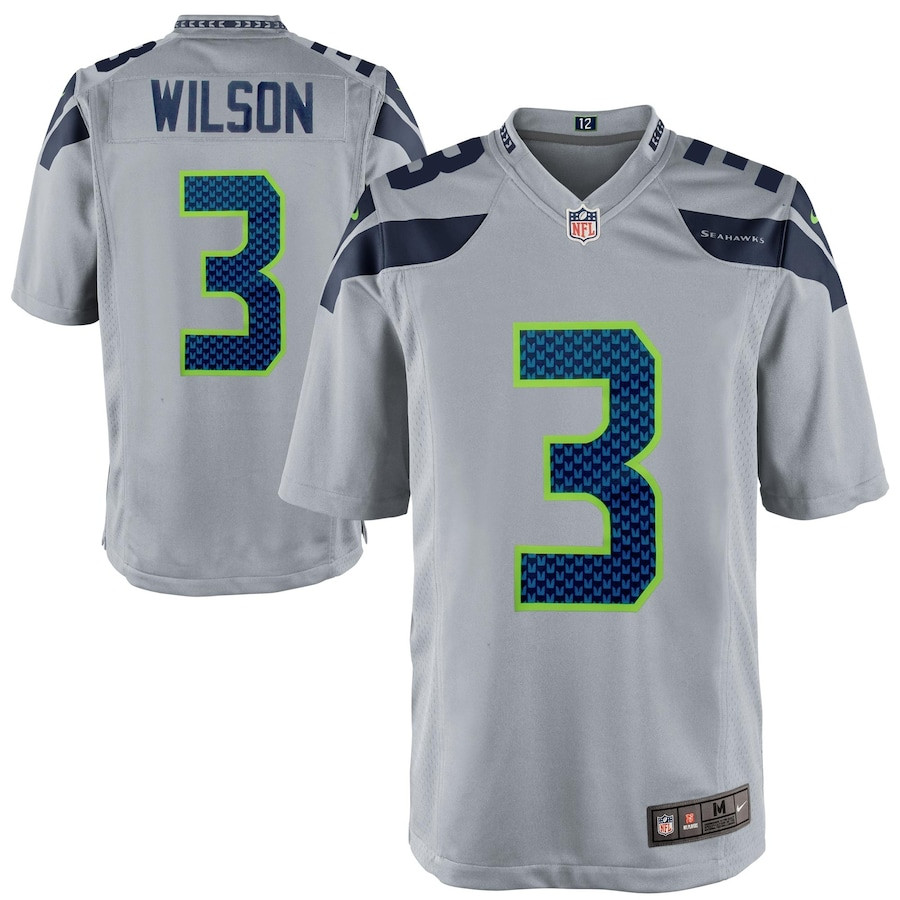 Russell Wilson 3 Seattle Seahawks Alternate Game Gray NFL Jersey Men's