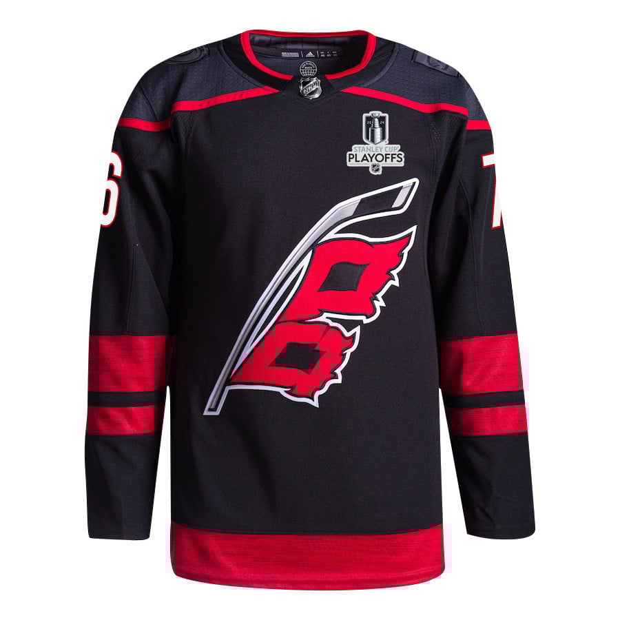 Brady Skjei 76 Carolina Hurricanes 2024 Playoffs Patch Home Black NHL Jersey Men's