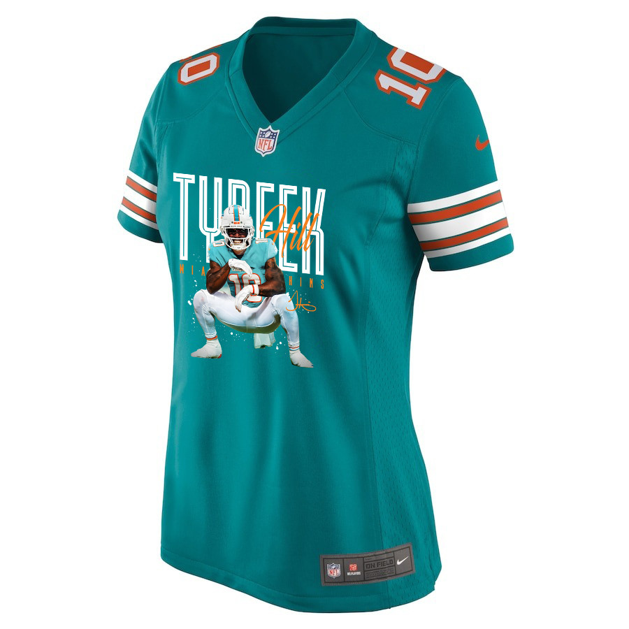 Tyreek Hill 10 Miami Dolphins Cheetah Celebration Alternate Game Aqua NFL Jersey Women's