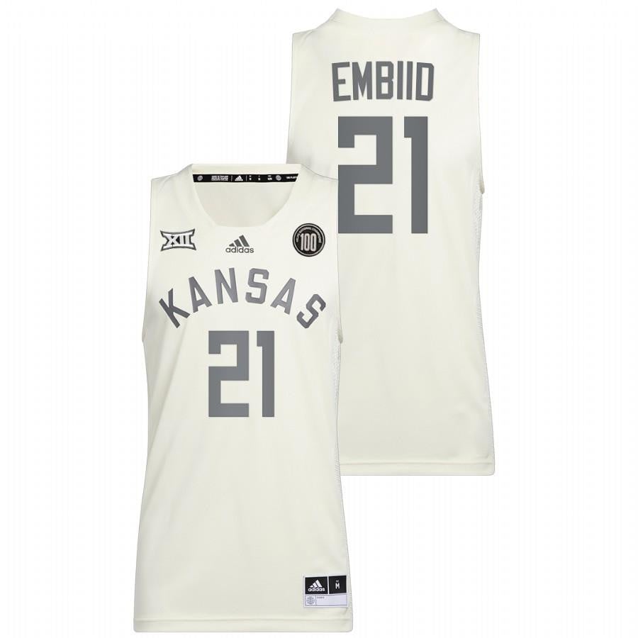 Kansas Jayhawks Joel Embiid 2 White 100 Anniversary of 1922 Helms National Champs Retro NCAA Jersey Men's