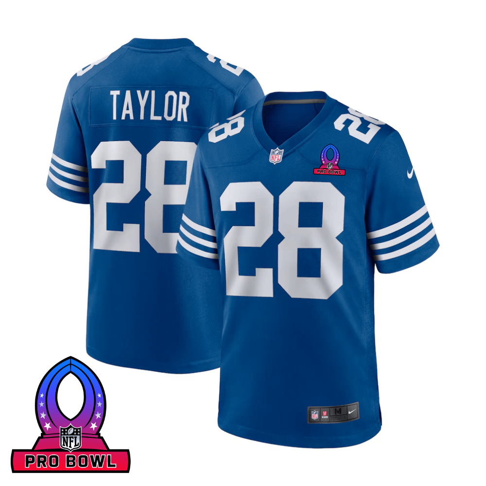 Jonathan Taylor 28 Indianapolis Colts 2025 Pro Bowl Patch Game Royal NFL Jersey Men's