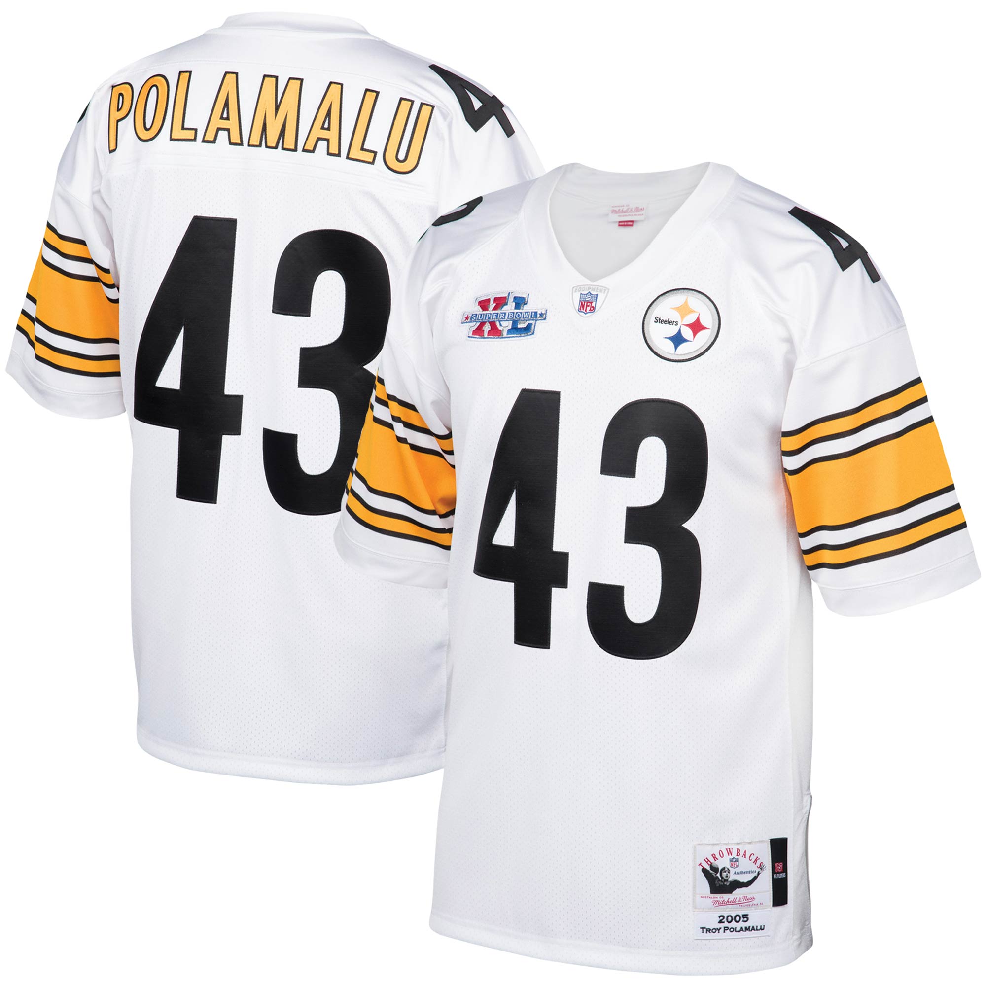 Pittsburgh Steelers 2005 Troy Polamalu Mitchell Ness White Throwback Retired Player NFL Jersey Men's