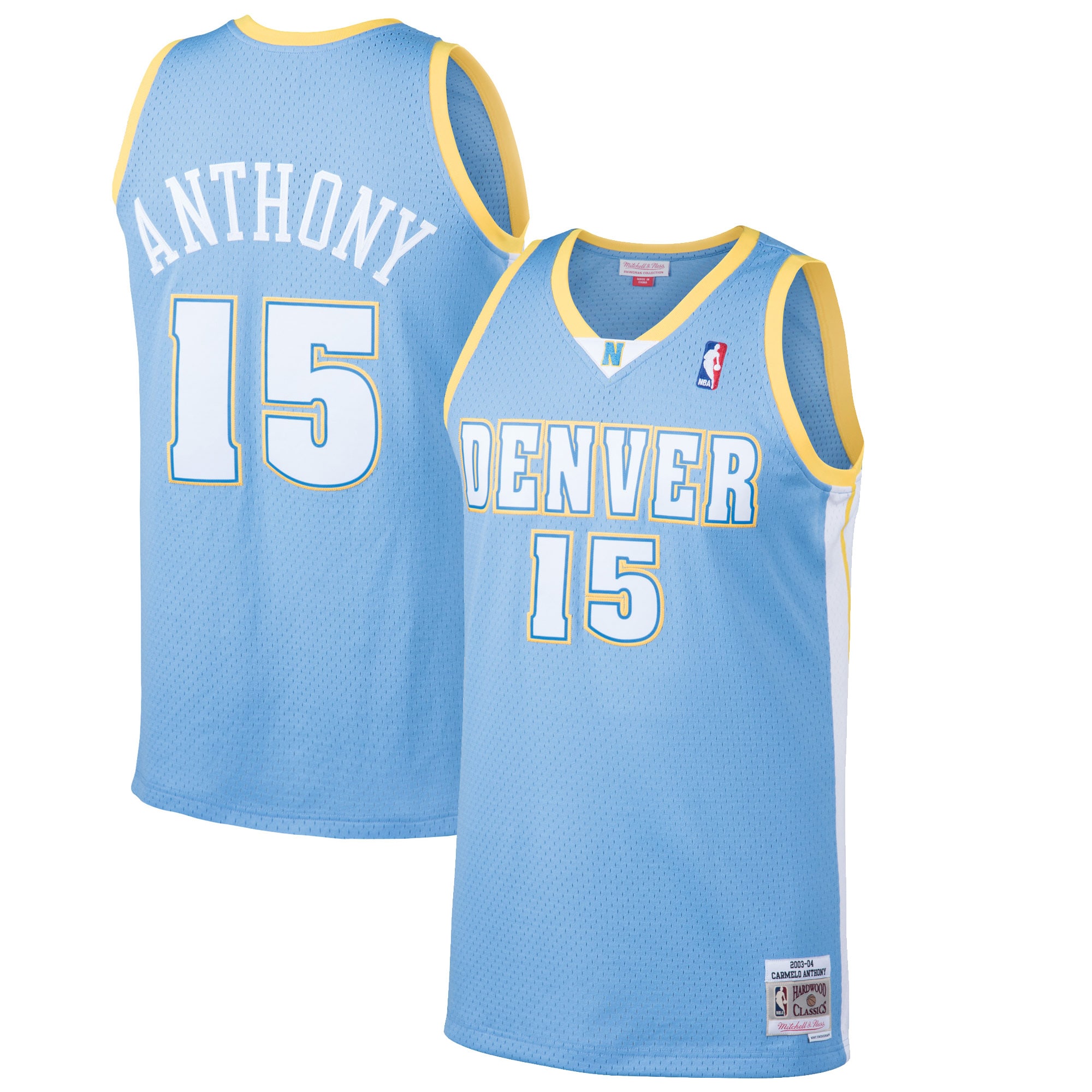 Mitchell Ness Carmelo Anthony Light Blue Denver Nuggets 2003-04 Hardwood Classics Swingman NBA Jersey Men's