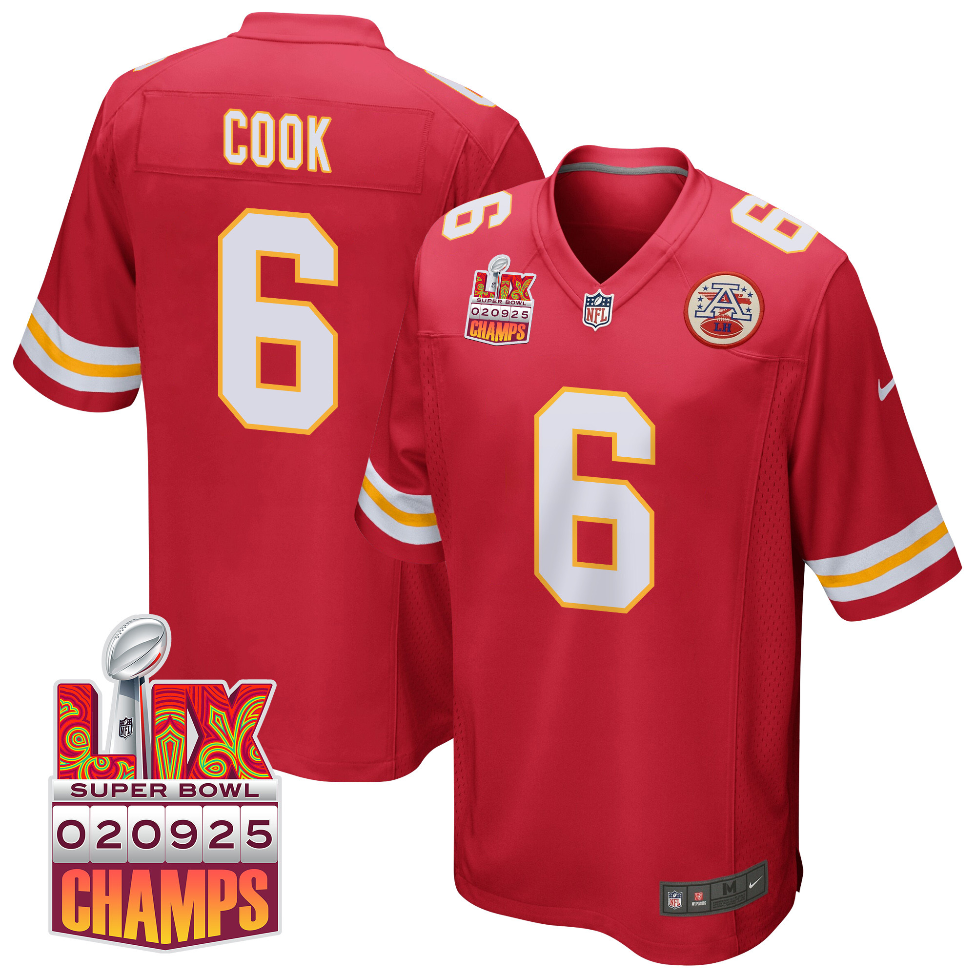 Bryan Cook 6 Kansas City Chiefs Super Bowl LIX Champions Patch Game Red NFL Jersey Men's