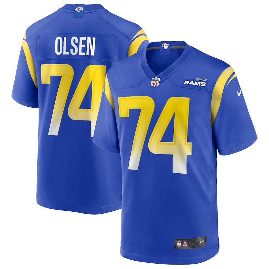 Merlin Olsen 74 Los Angeles Rams Game Retired Royal NFL Jersey Men's