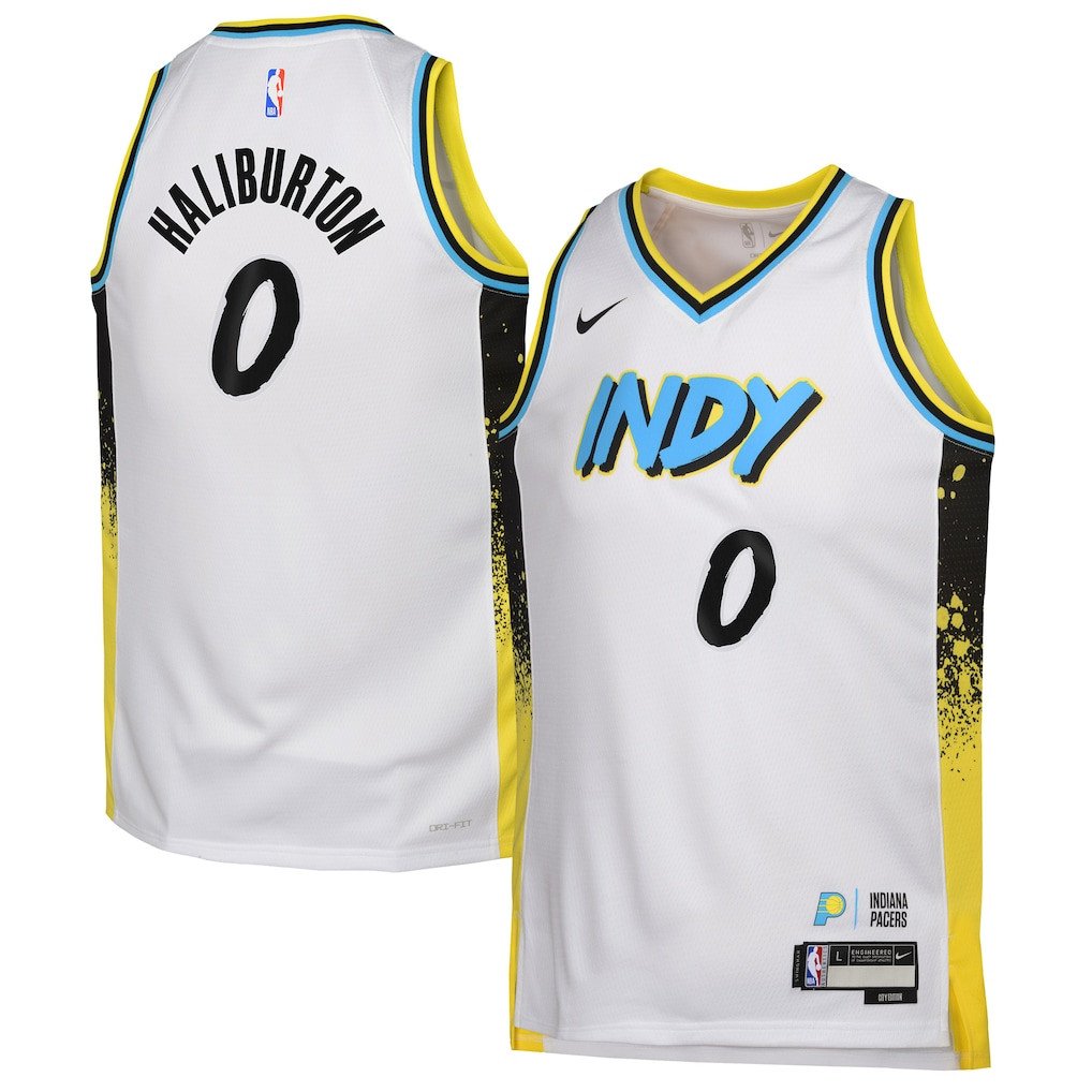 Tyrese Haliburton 0 Indiana Pacers 2024/25 Swingman Playe City Editio White NBA Jersey Youth