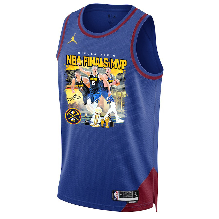 Nikola Jokic Denver's MVP-Crowned Leader 2023 Final Champions Swingman Blue NBA Jersey Men's