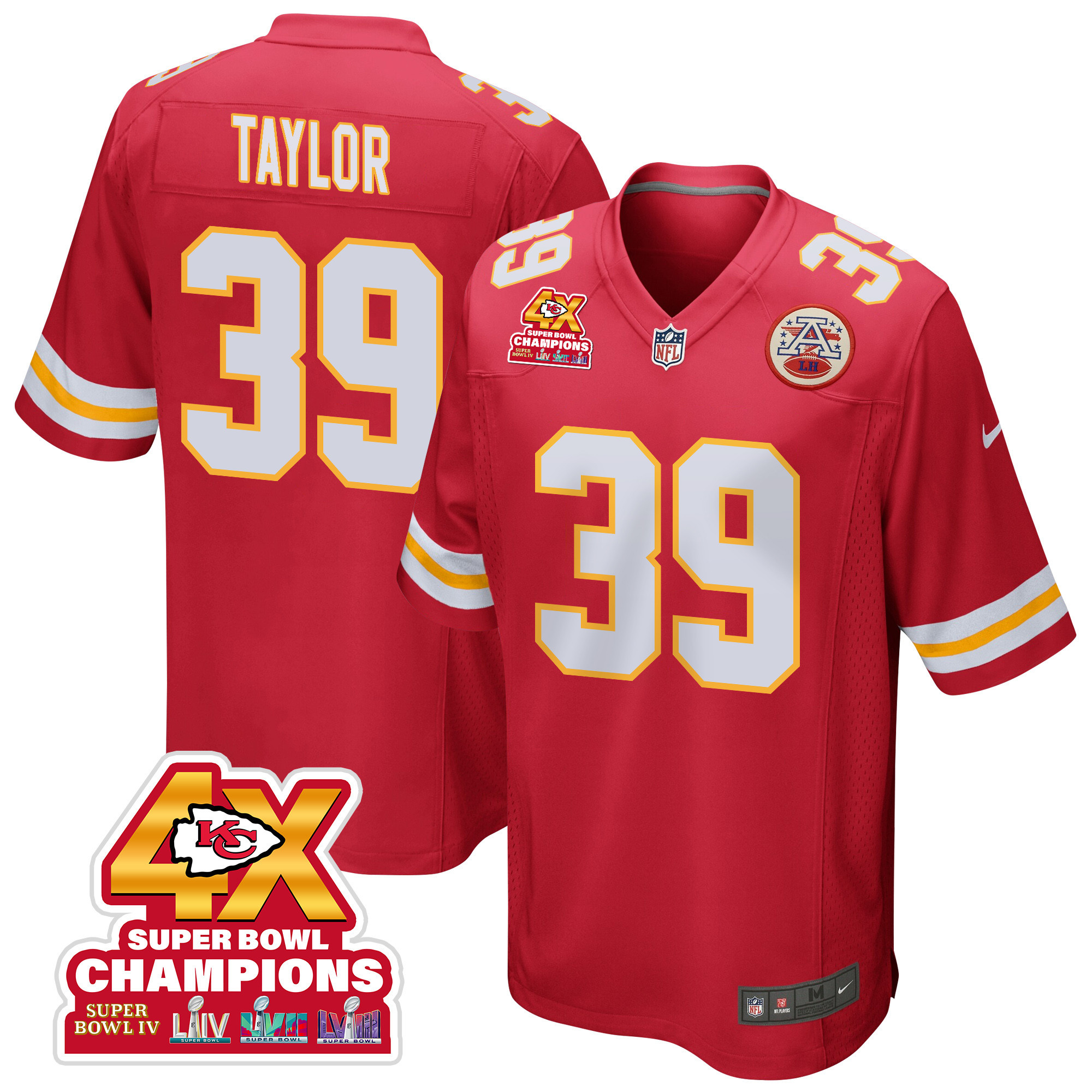 Keith Taylor 39 Kansas City Chiefs Super Bowl LVIII Champions 4X Game Red NFL Jersey Men's