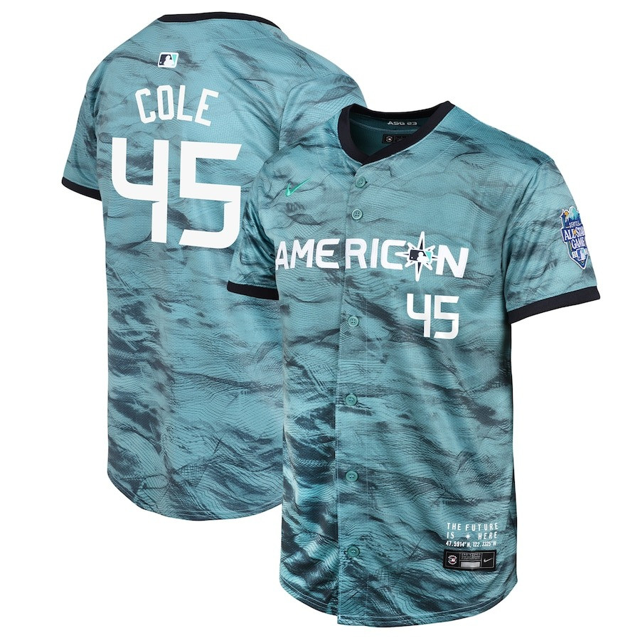 Gerrit Cole 45 American League 2023 All Star Game Limited Teal MLB Jersey Youth