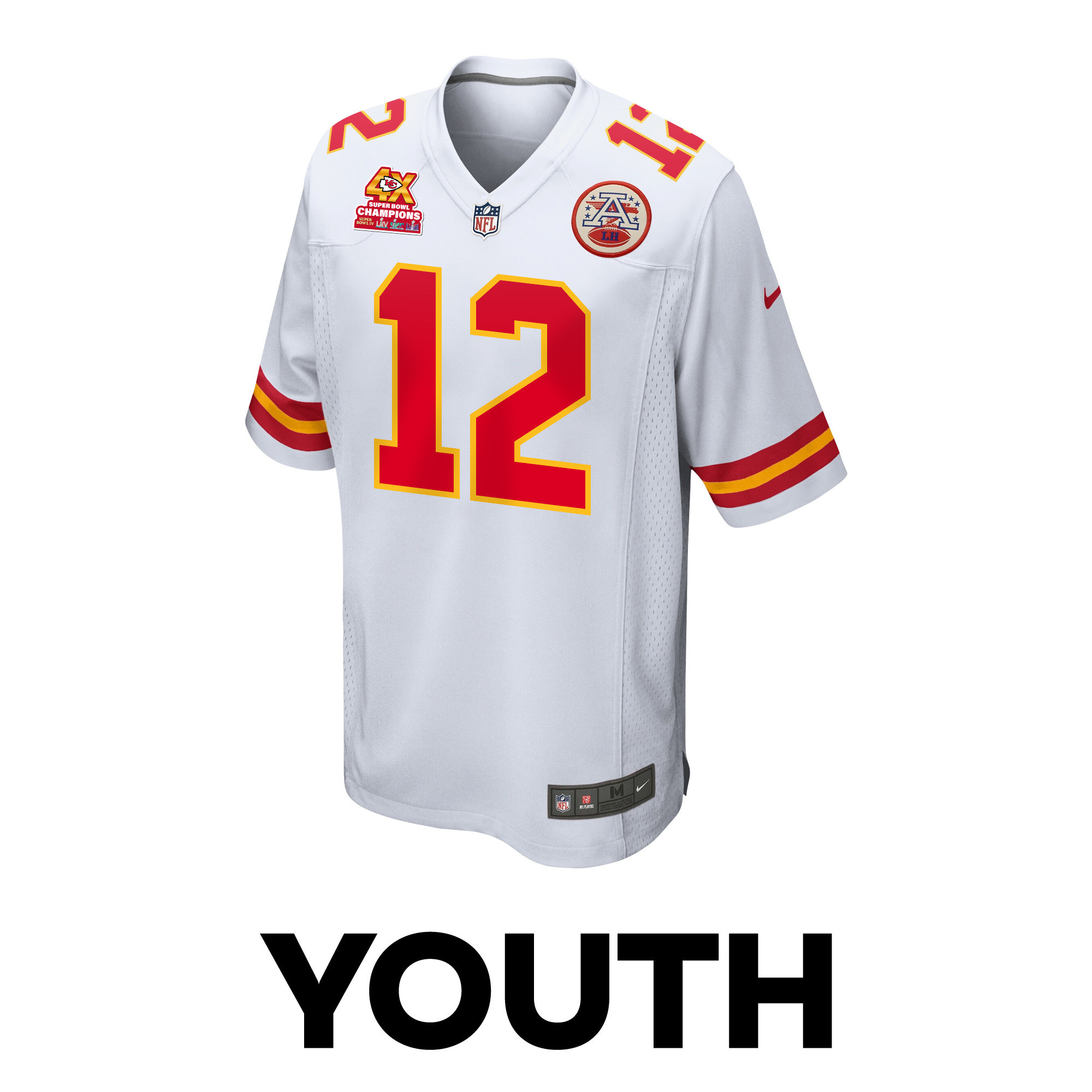 Mecole Hardman 12 Kansas City Chiefs Super Bowl LVIII Champions 4X Game White NFL Jersey Youth