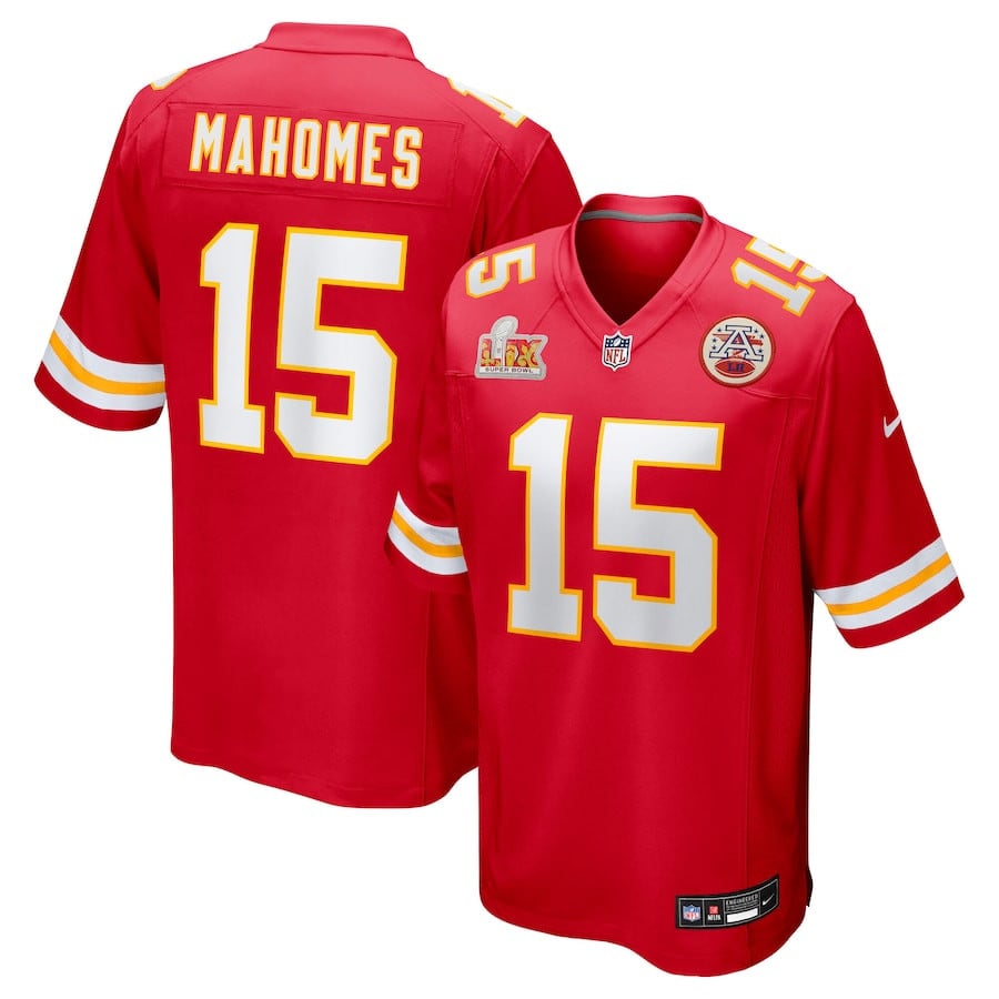 Patrick Mahomes 15 Kansas City Chiefs Super Bowl LIX Game Red NFL Jersey Men's