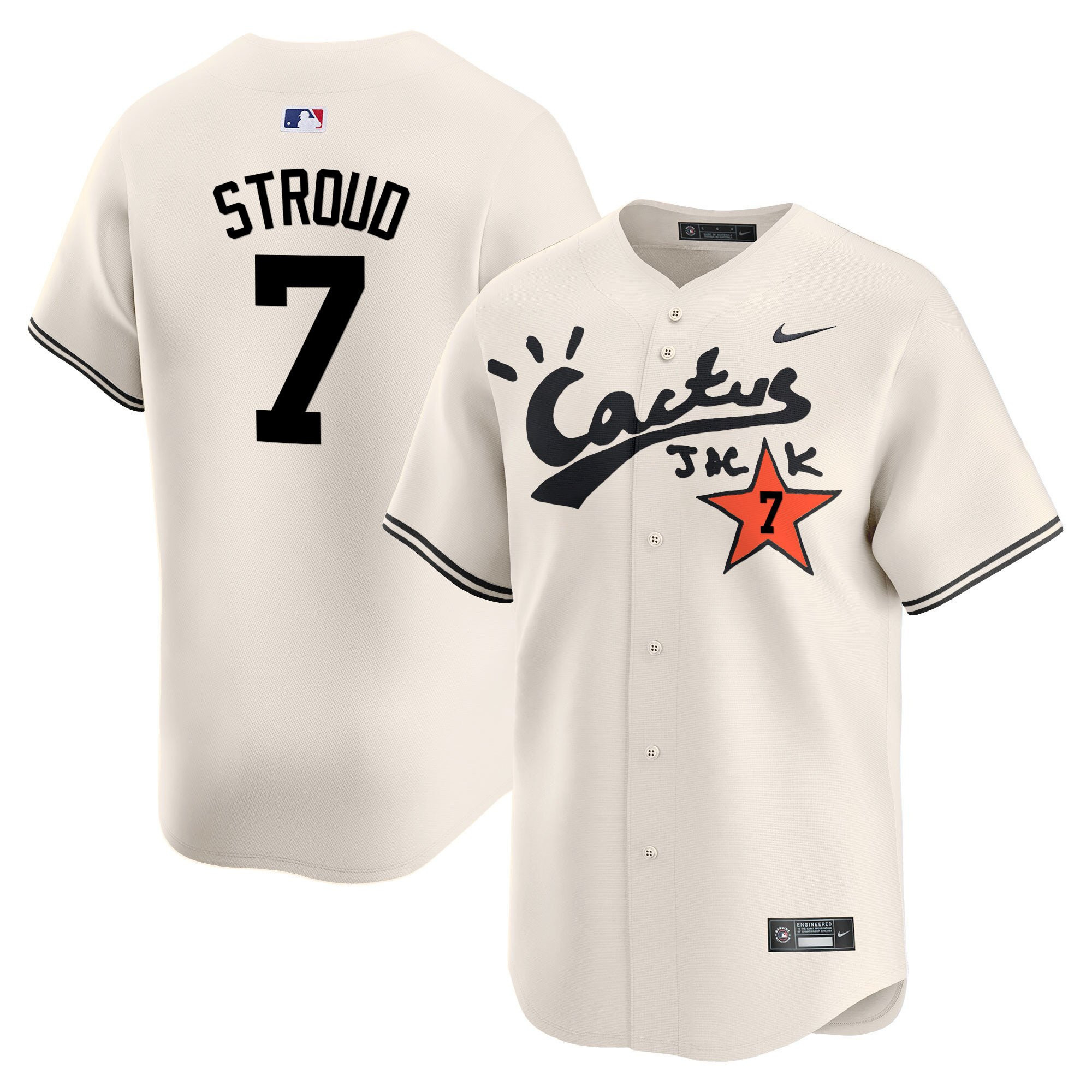 CJ Stroud 7 Houston Astros Cactus Jack Cream V2 Men MLB Jersey Men's