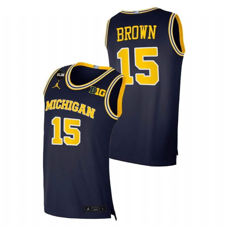 Michigan Wolverines Chaundee Brown 15 Navy College BLM NCAA Jersey Men's