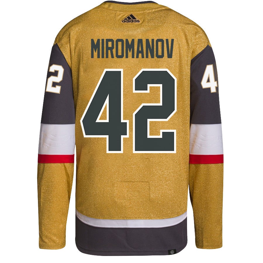 Daniil Miromanov 42 Vegas Golden Knights Stanley Cup 2023 Champions Patch Home Breakaway Gold NHL Jersey Men's