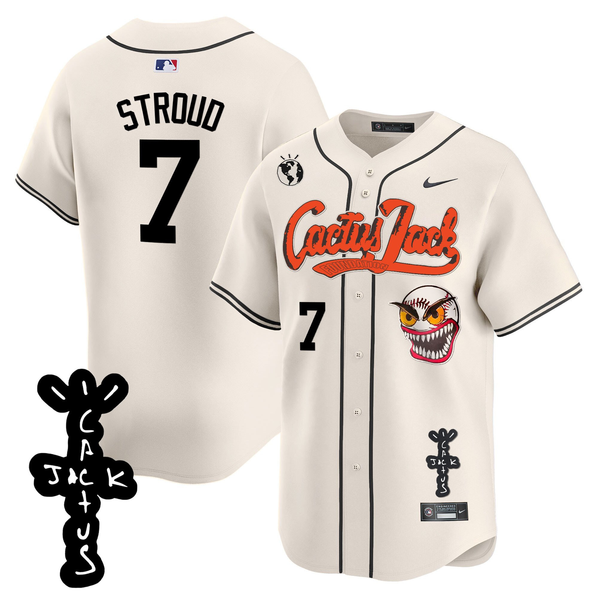 CJ Stroud 7 Houston Astros Cactus Jack Patch V2 Cream MLB Jersey Men's