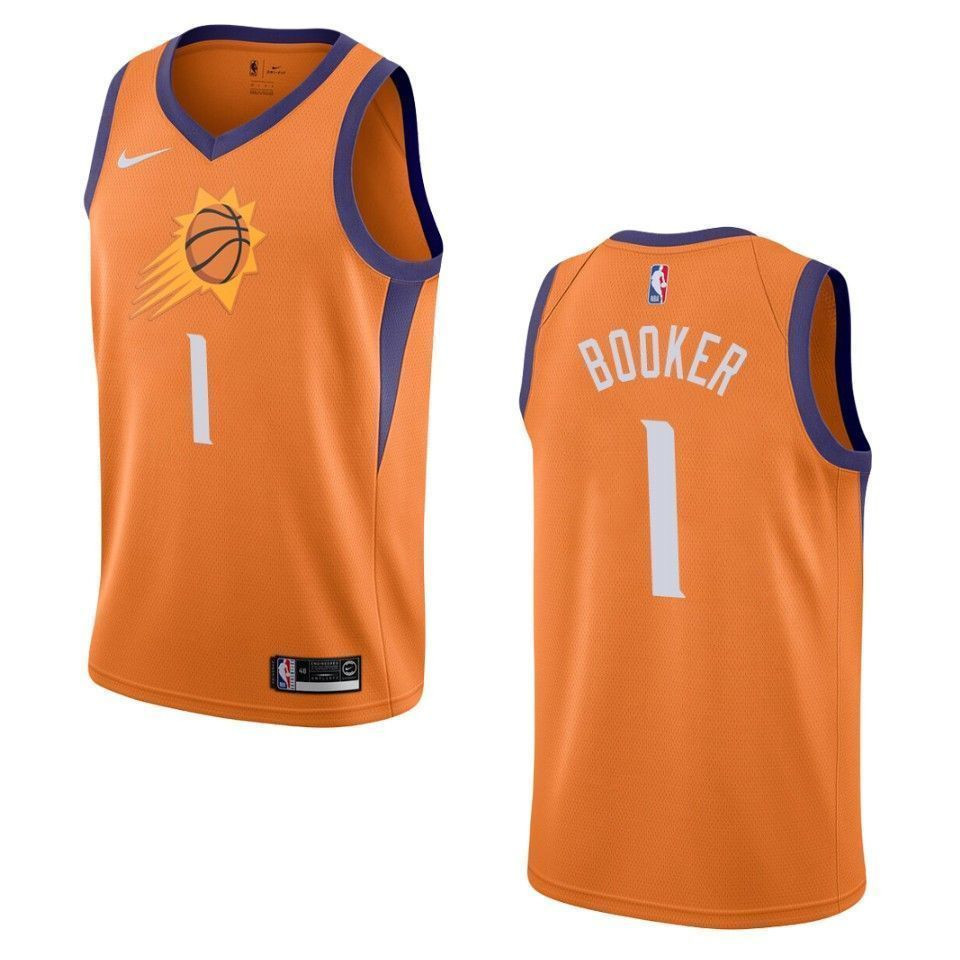 Phoenix Suns 1 Devin Booker Statement Swingman Orange NBA Jersey Men's