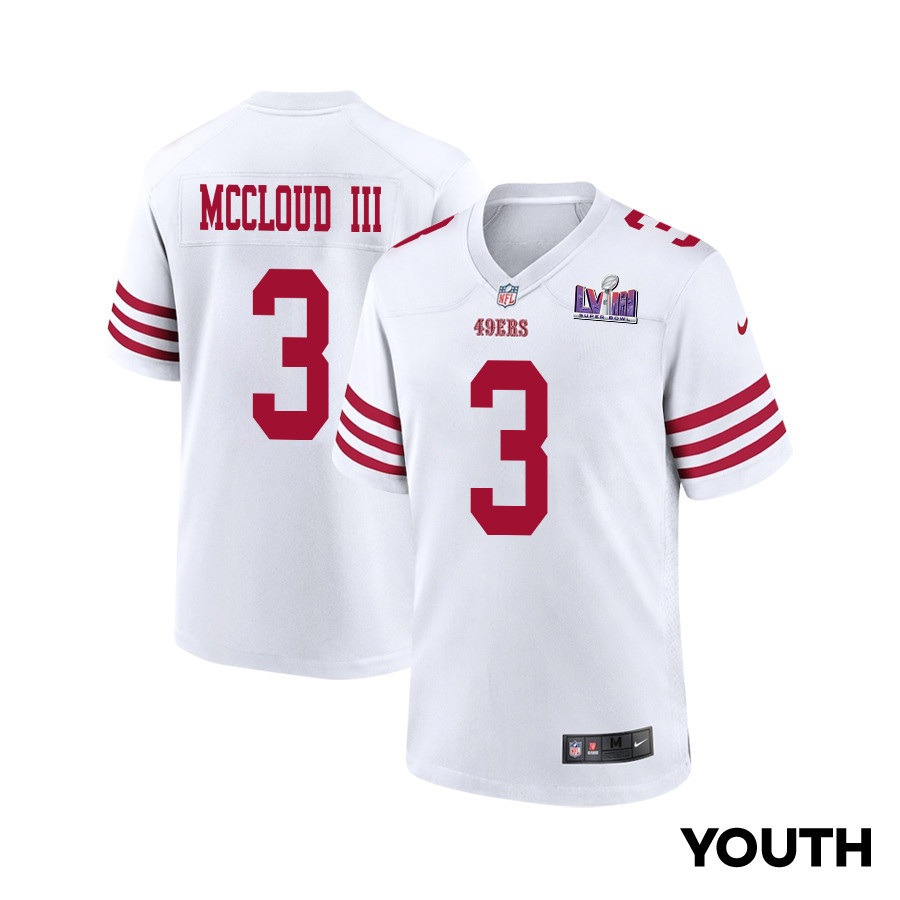 Ray-Ray McCloud III 3 San Francisco 49ers Super Bowl LVIII Patch Game White NFL Jersey Youth