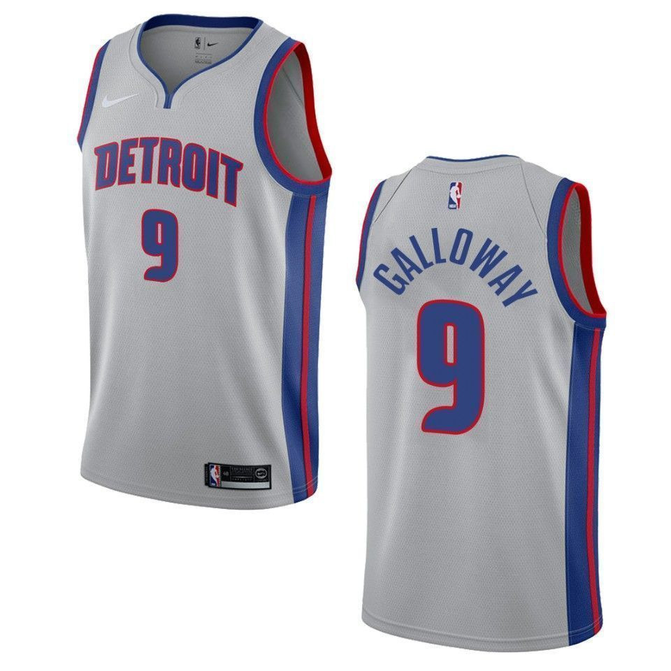 Detroit Pistons 9 Langston Galloway Statement Swingman Gray NBA Jersey Men's
