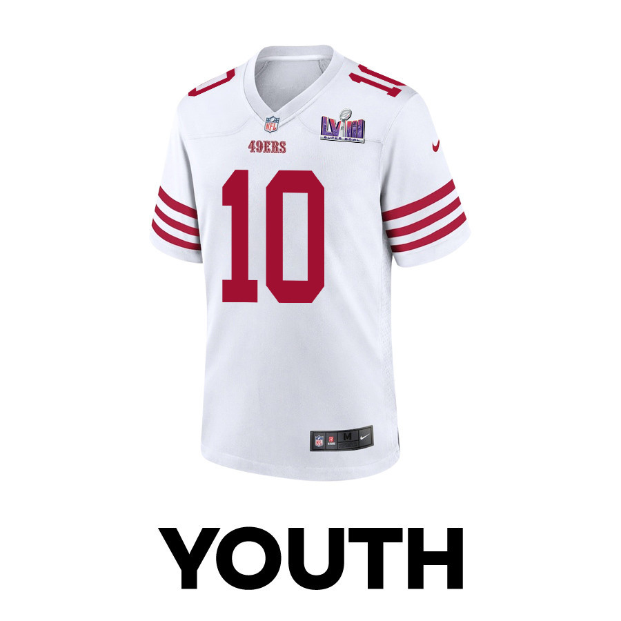 Ronnie Bell 10 San Francisco 49ers Super Bowl LVIII Patch Game White NFL Jersey Youth