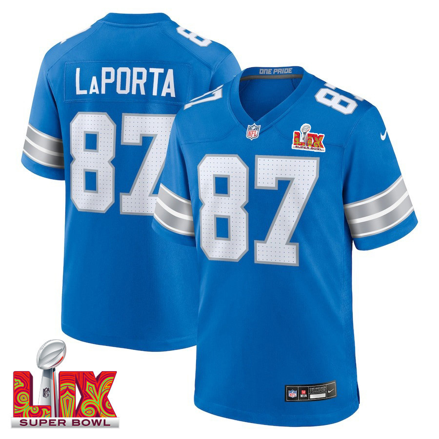 Sam LaPorta #87 Detroit Lions Super Bowl LIX Blue NFL Jersey Men's