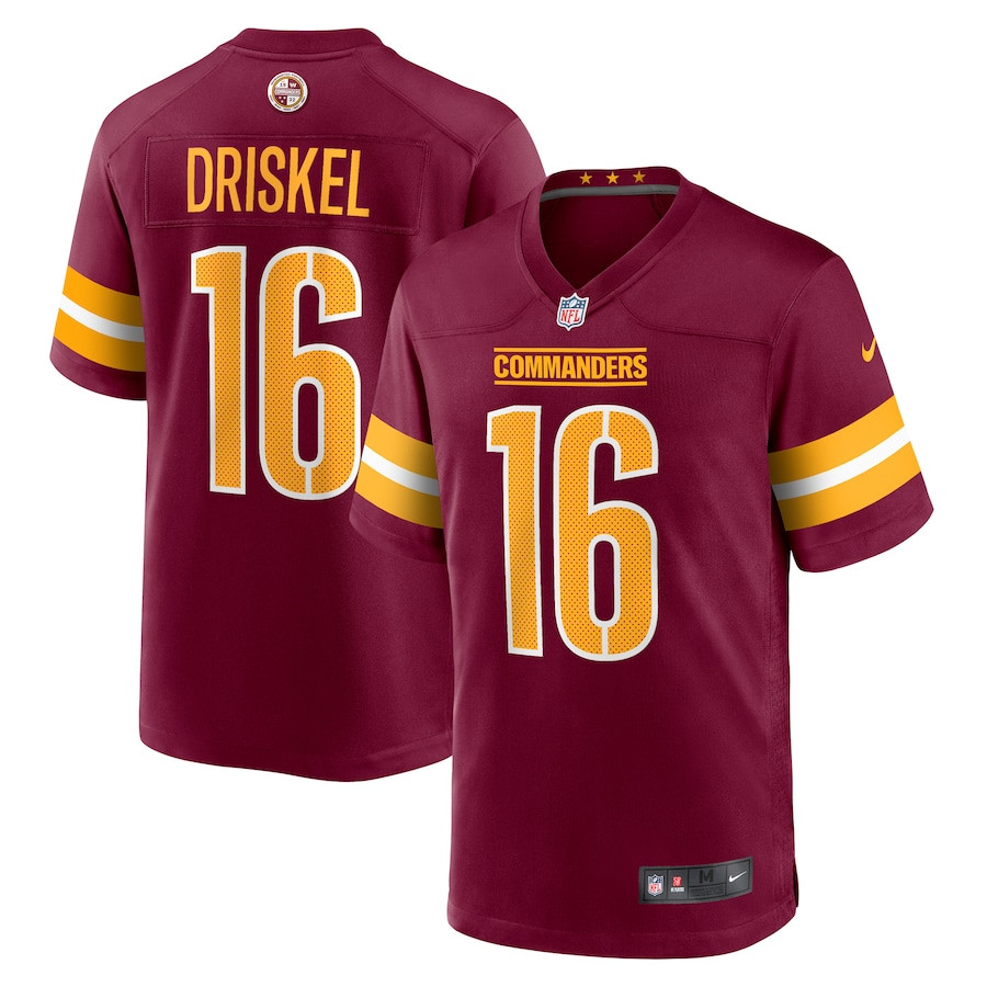 Jeff Driskel 16 Washington Commanders Game Burgundy NFL Jersey Men's