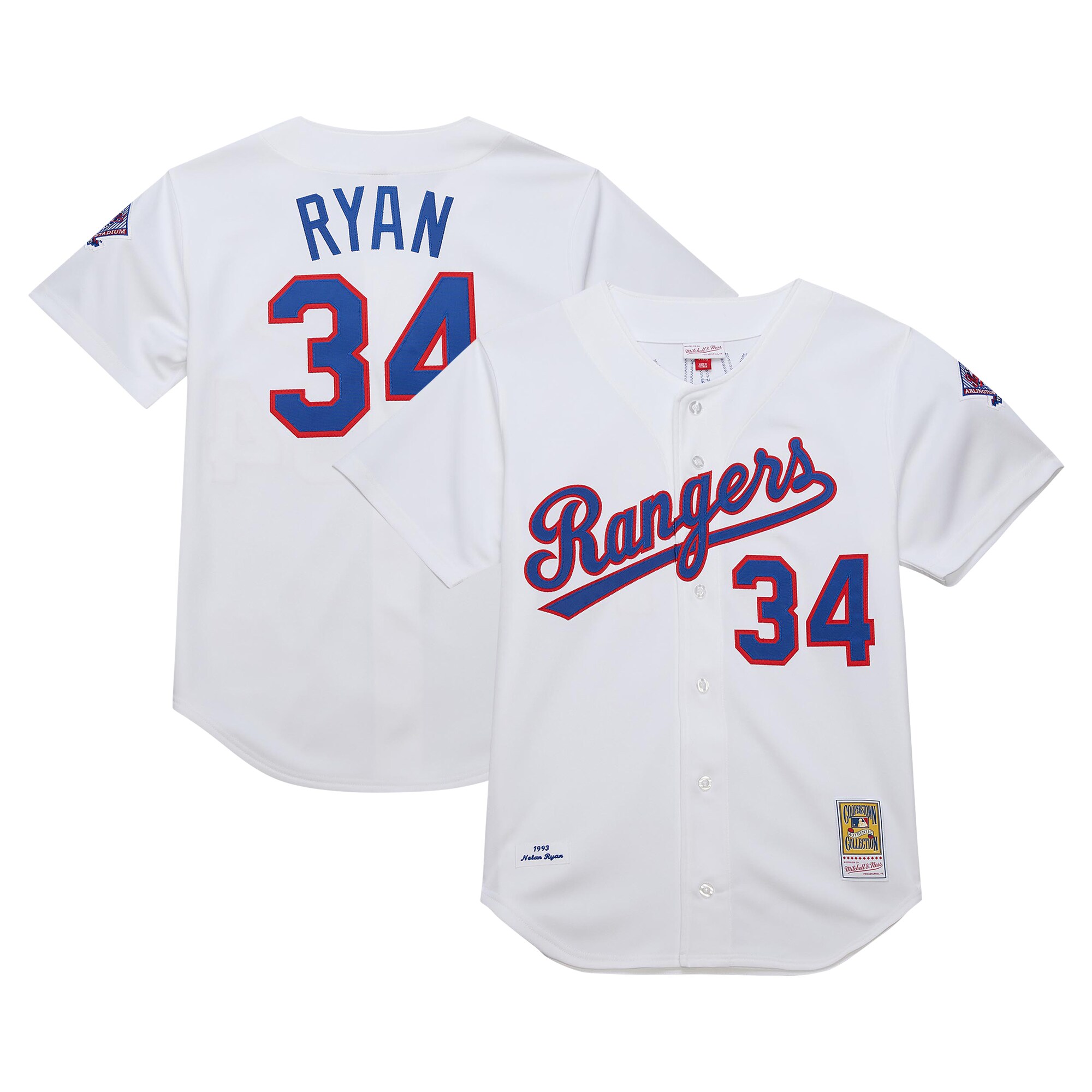 Texas Rangers Nolan Ryan Mitchell Ness White 1993 Cooperstown Collection MLB Jersey Men's