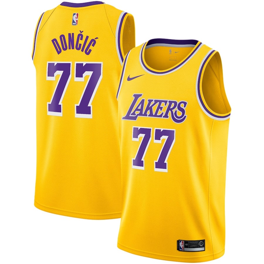 Luka Doncic 77 Los Angeles Lakers 2024/25 Swingman Player Icon Edition Gold NBA Jersey Youth