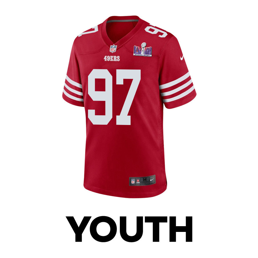 Nick Bosa 97 San Francisco 49ers Super Bowl LVIII Patch Game Scarlet NFL Jersey Youth