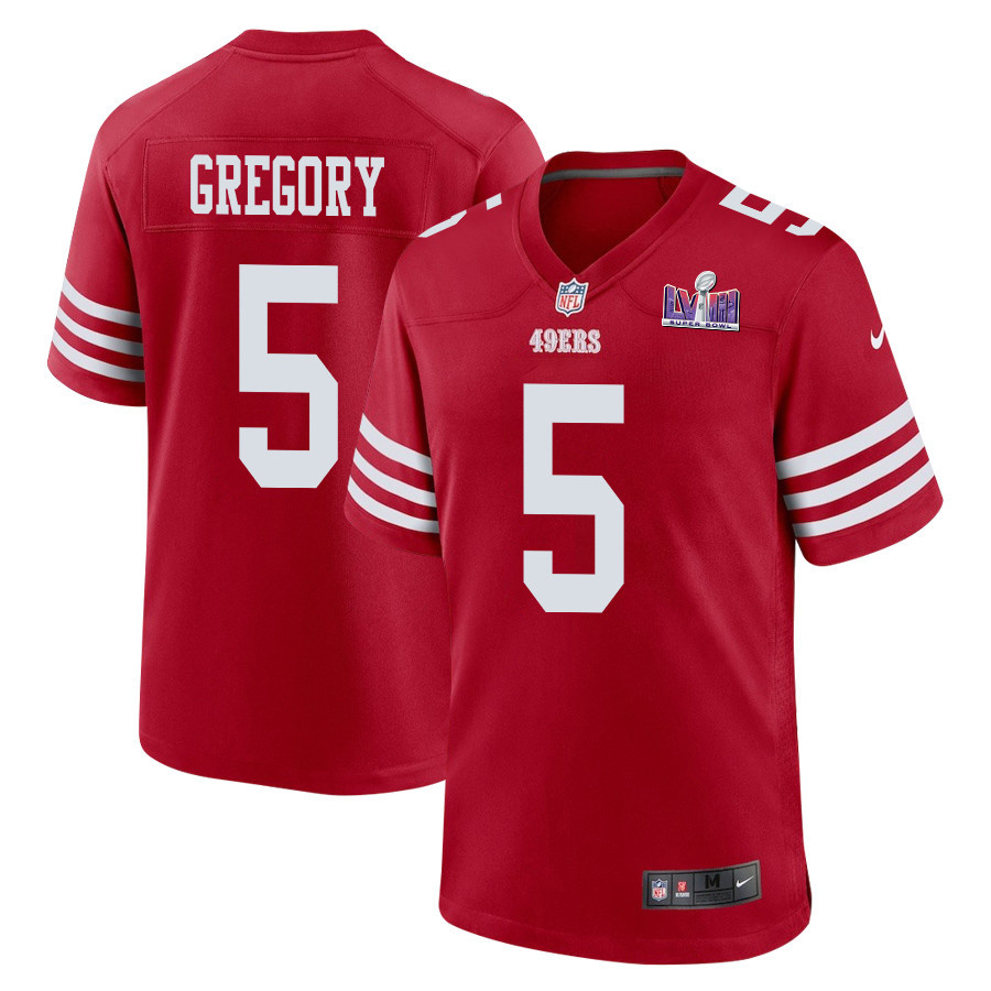 Randy Gregory 5 San Francisco 49ers Super Bowl LVIII Patch Game Scarlet NFL Jersey Men's